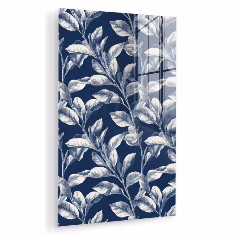 Glas schilderij - Botanisch - Patroon - Blauw — 1