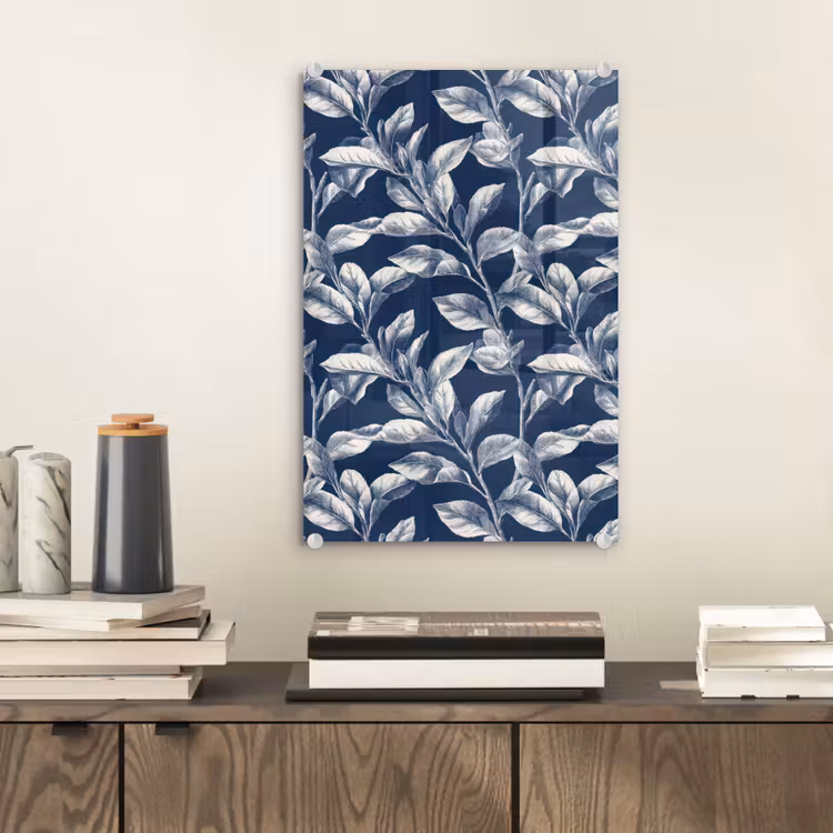 Glas schilderij - Botanisch - Patroon - Blauw — 2
