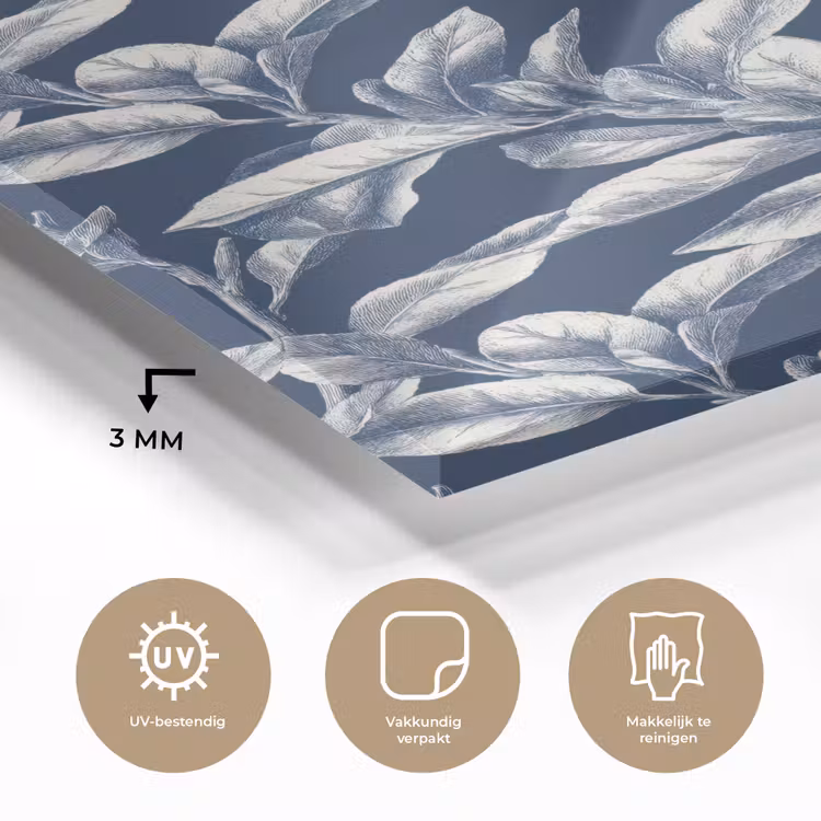 Glas schilderij - Botanisch - Patroon - Blauw — 3