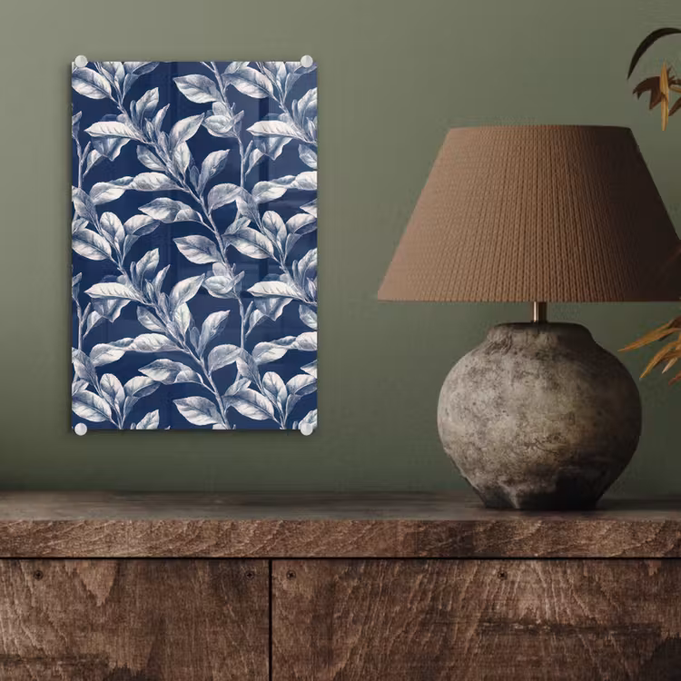 Glas schilderij - Botanisch - Patroon - Blauw — 4