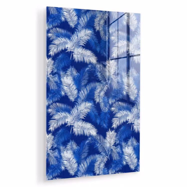 Glas schilderij - Palmblad - Patroon - Blauw — 1