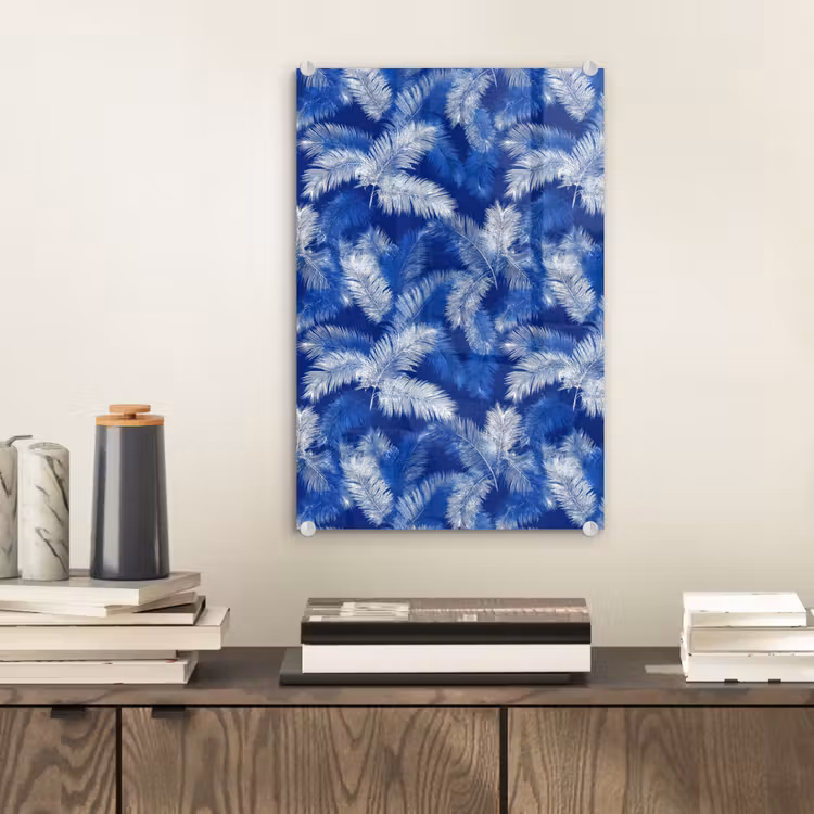 Glas schilderij - Palmblad - Patroon - Blauw — 2