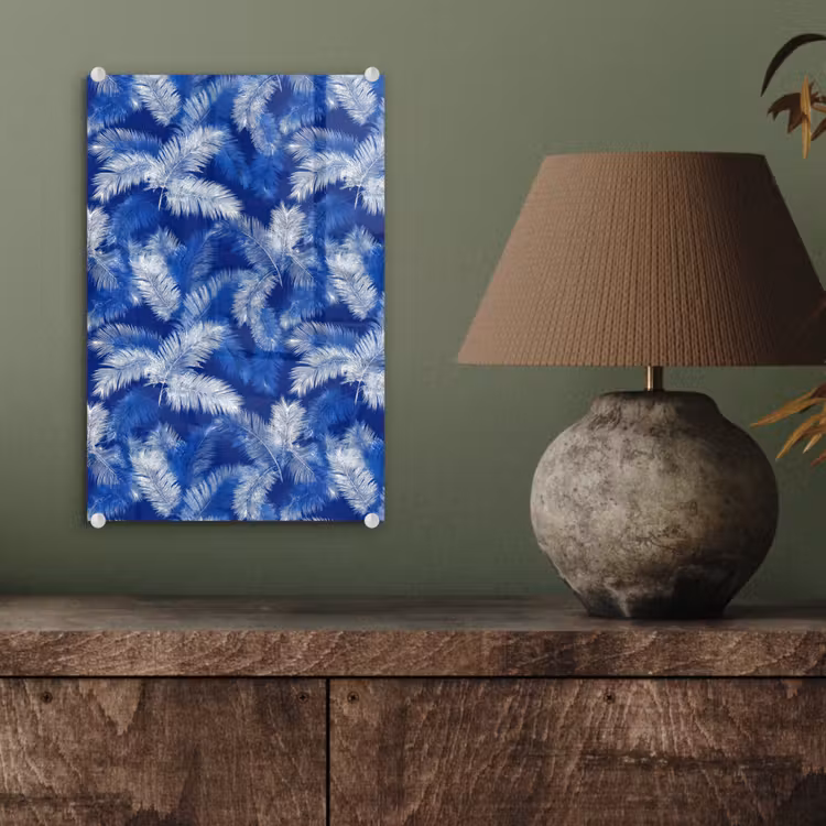Glas schilderij - Palmblad - Patroon - Blauw — 4