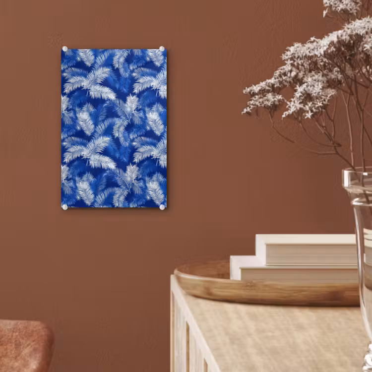 Glas schilderij - Palmblad - Patroon - Blauw — 6