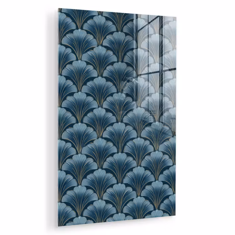 Glas schilderij - Patroon - Ginkgoblad - Blauw — 1
