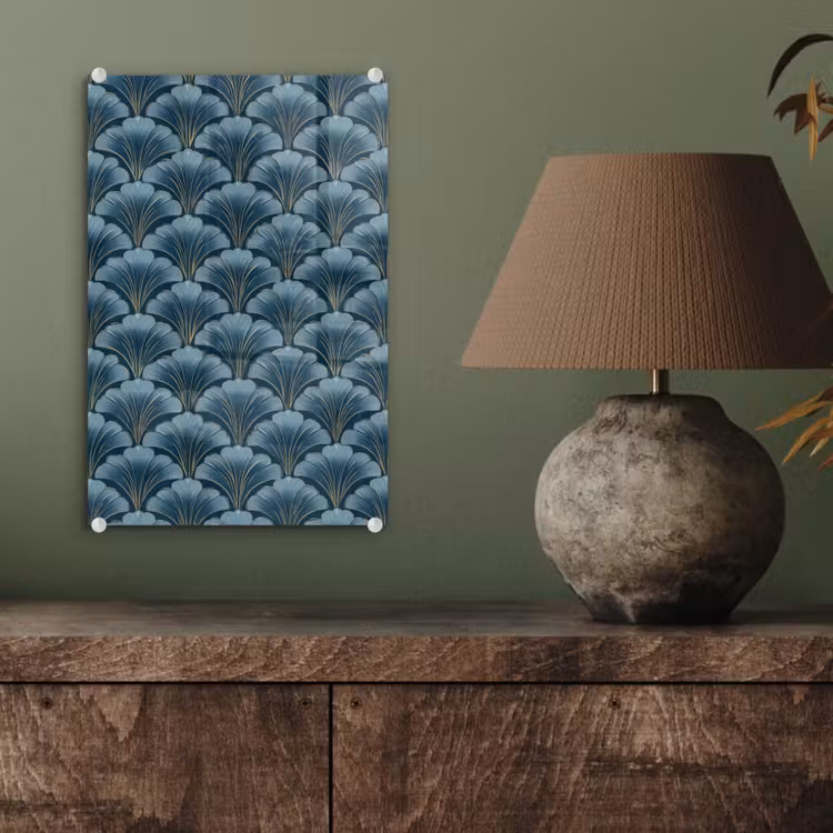 Glas schilderij - Patroon - Ginkgoblad - Blauw — 4