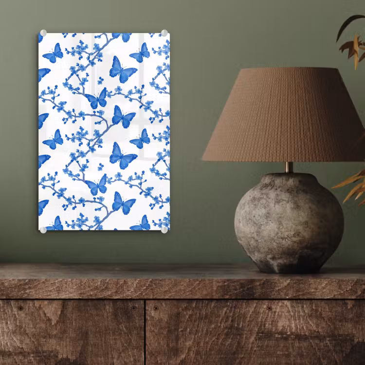 Glas schilderij - Vlinder - Bloemen - Blauw — 4