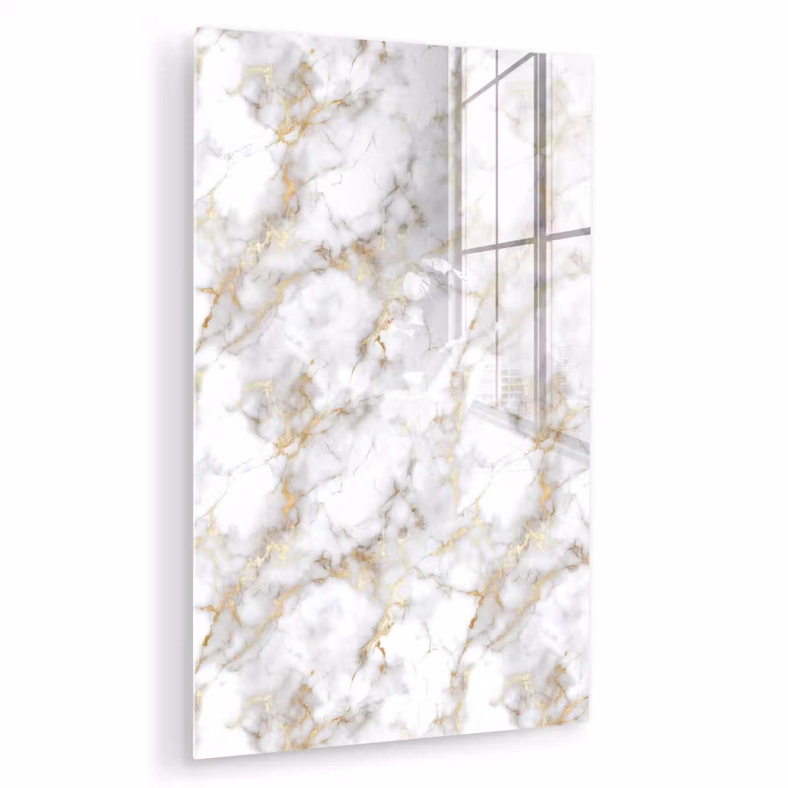 Glas schilderij - Gouden aders - Marmer - Wit — 1