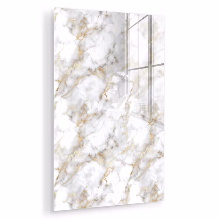Glas schilderij - Gouden aders - Marmer - Wit — 1