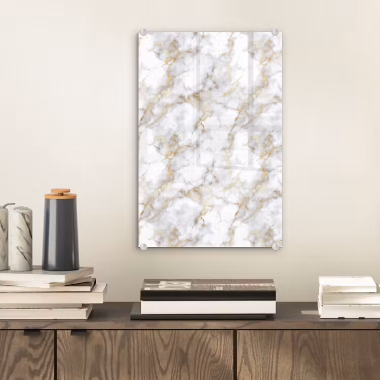 Glas schilderij - Gouden aders - Marmer - Wit — 2