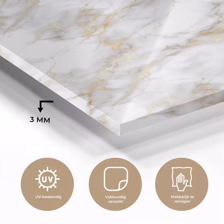 Glas schilderij - Gouden aders - Marmer - Wit — 3