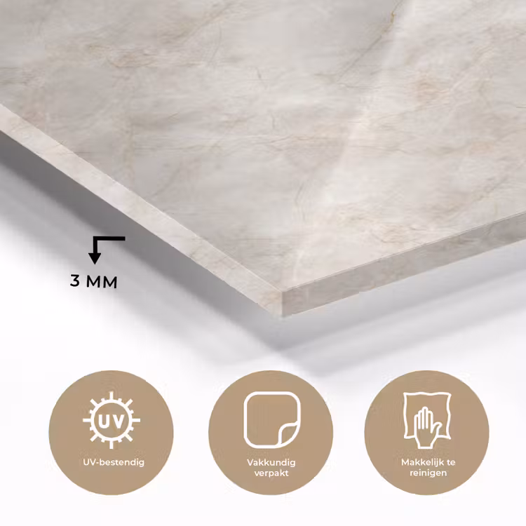 Glas schilderij - Lichtbeige - Goudbruine Nerven - Marmer — 3