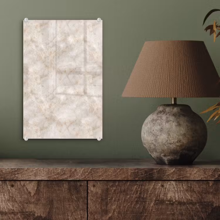 Glas schilderij - Lichtbeige - Goudbruine Nerven - Marmer — 4