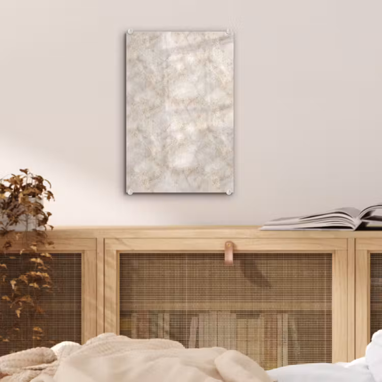 Glas schilderij - Lichtbeige - Goudbruine Nerven - Marmer — 5