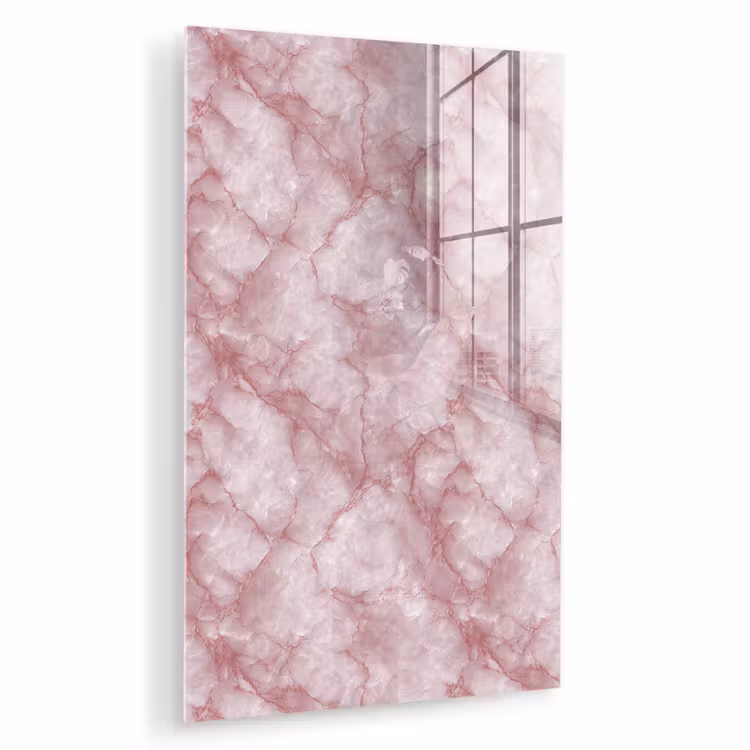 Glas schilderij - Roze - Kwartsmarmer - Aders — 1
