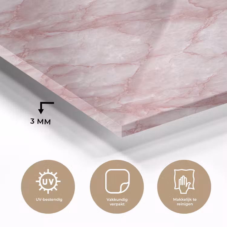 Glas schilderij - Roze - Kwartsmarmer - Aders — 3