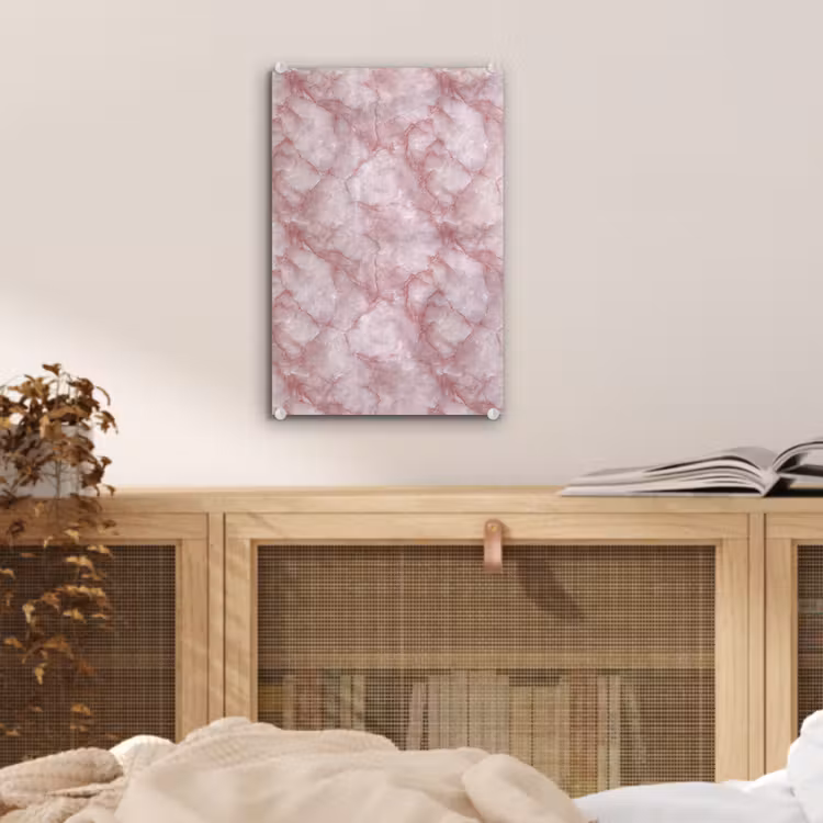 Glas schilderij - Roze - Kwartsmarmer - Aders — 5