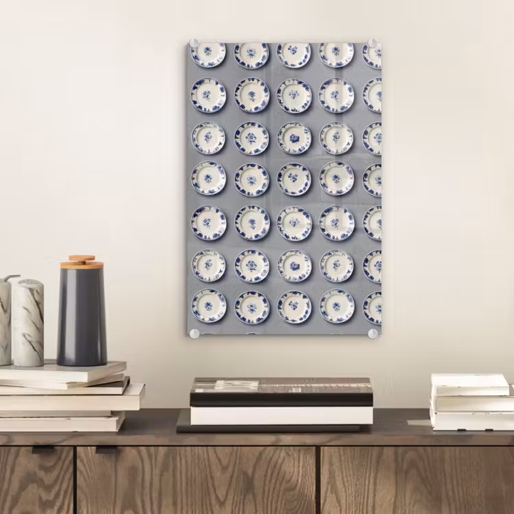 Glas schilderij - Borden - Bloemen - Blauw - Wit — 2