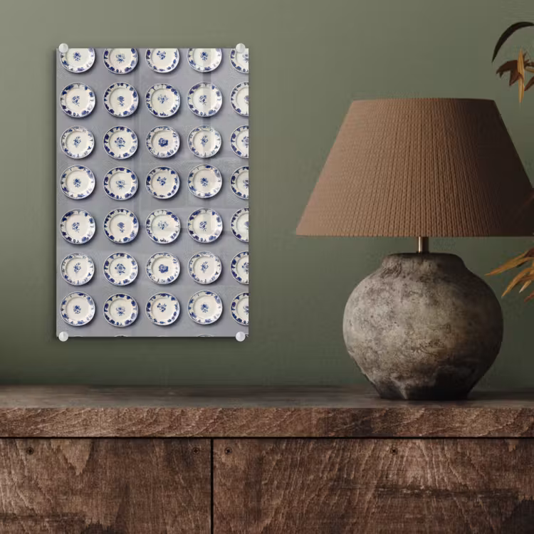 Glas schilderij - Borden - Bloemen - Blauw - Wit — 4