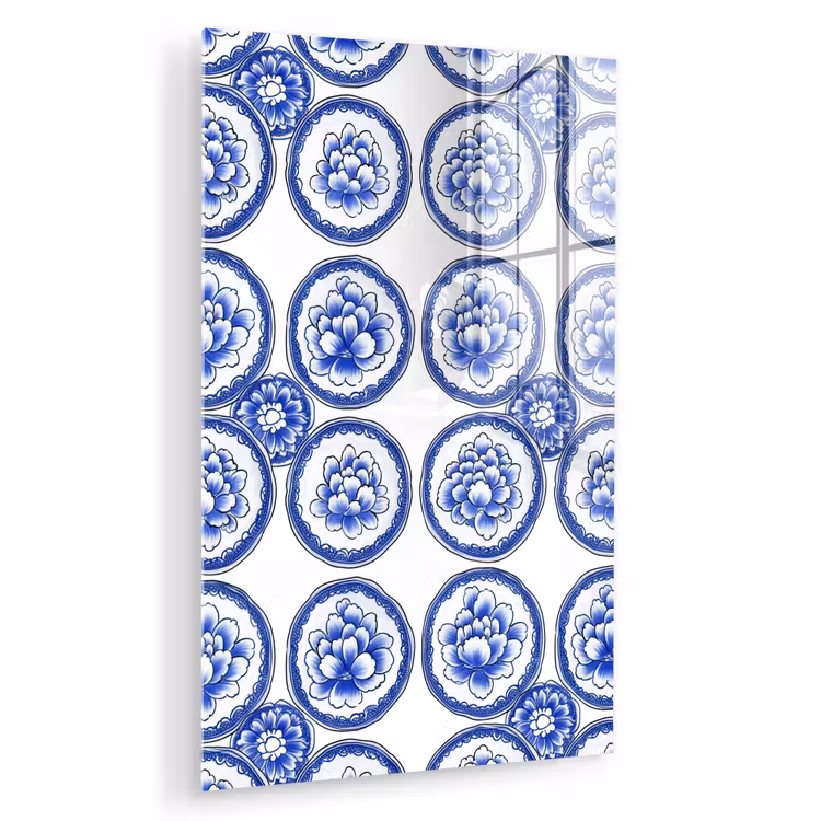 Glas schilderij - Cirkels - Bloemen - Blauw — 1