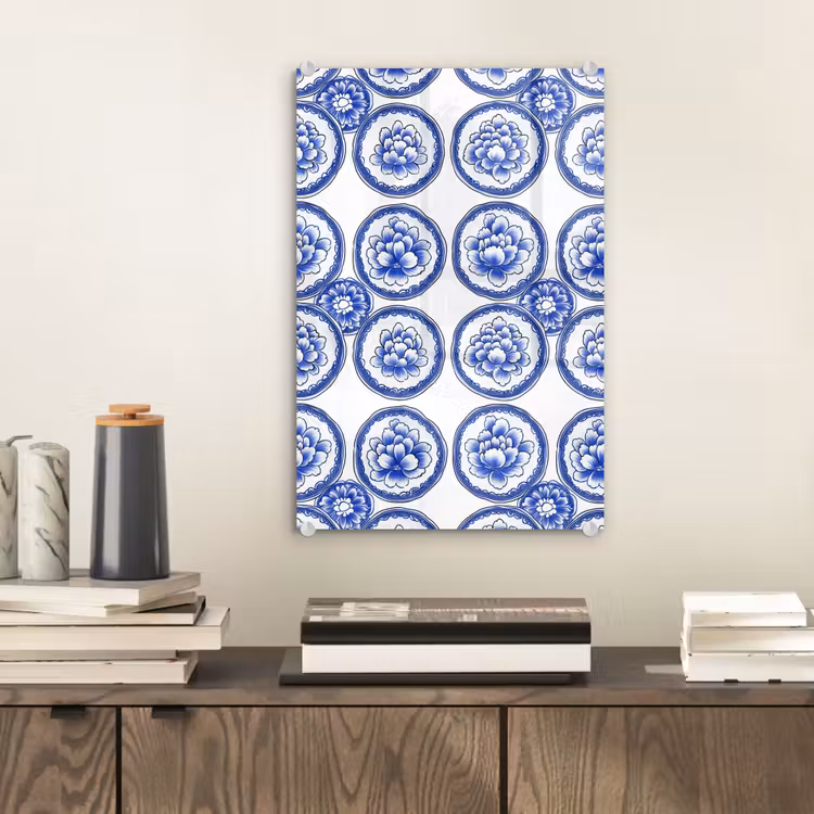 Glas schilderij - Cirkels - Bloemen - Blauw — 2