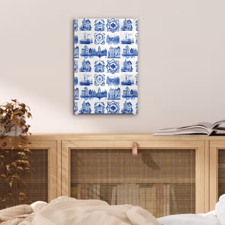 Glas schilderij - Huizen - Schepen - Blauw — 5