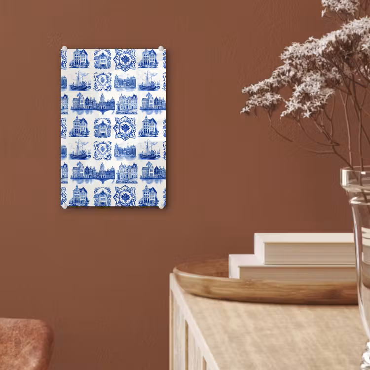 Glas schilderij - Huizen - Schepen - Blauw — 6