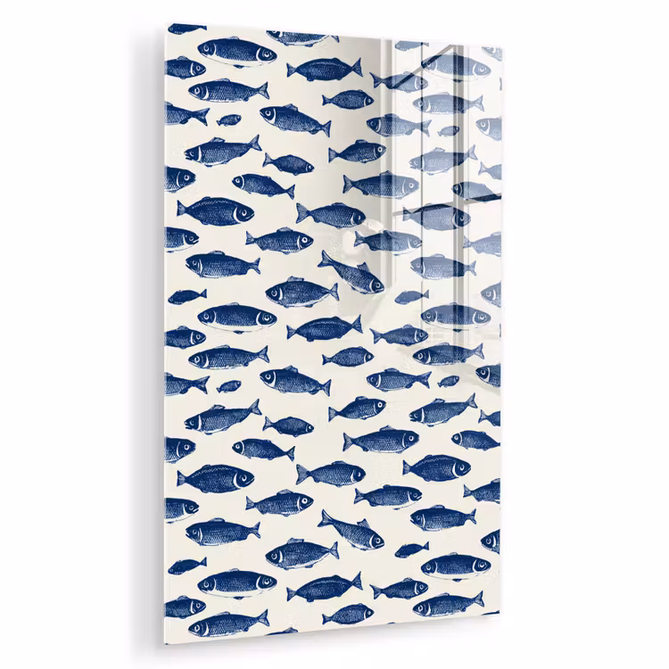 Glas schilderij - Vissen - Patroon - Blauw - Wit — 1