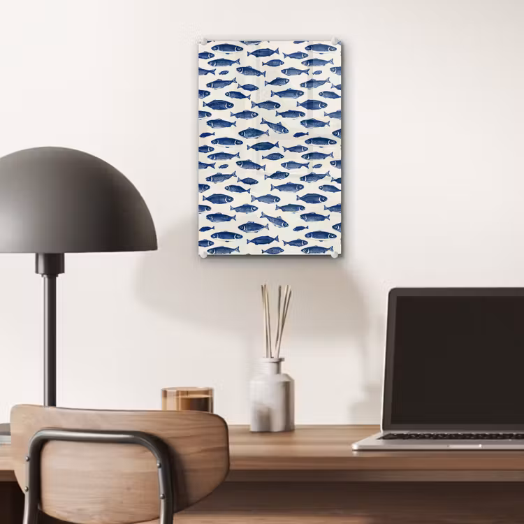 Glas schilderij - Vissen - Patroon - Blauw - Wit — 7
