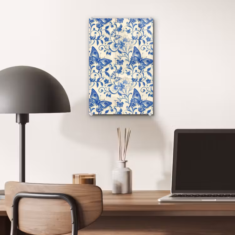 Glas schilderij - Vlinders - Bloemen - Blauw - Botanisch — 7