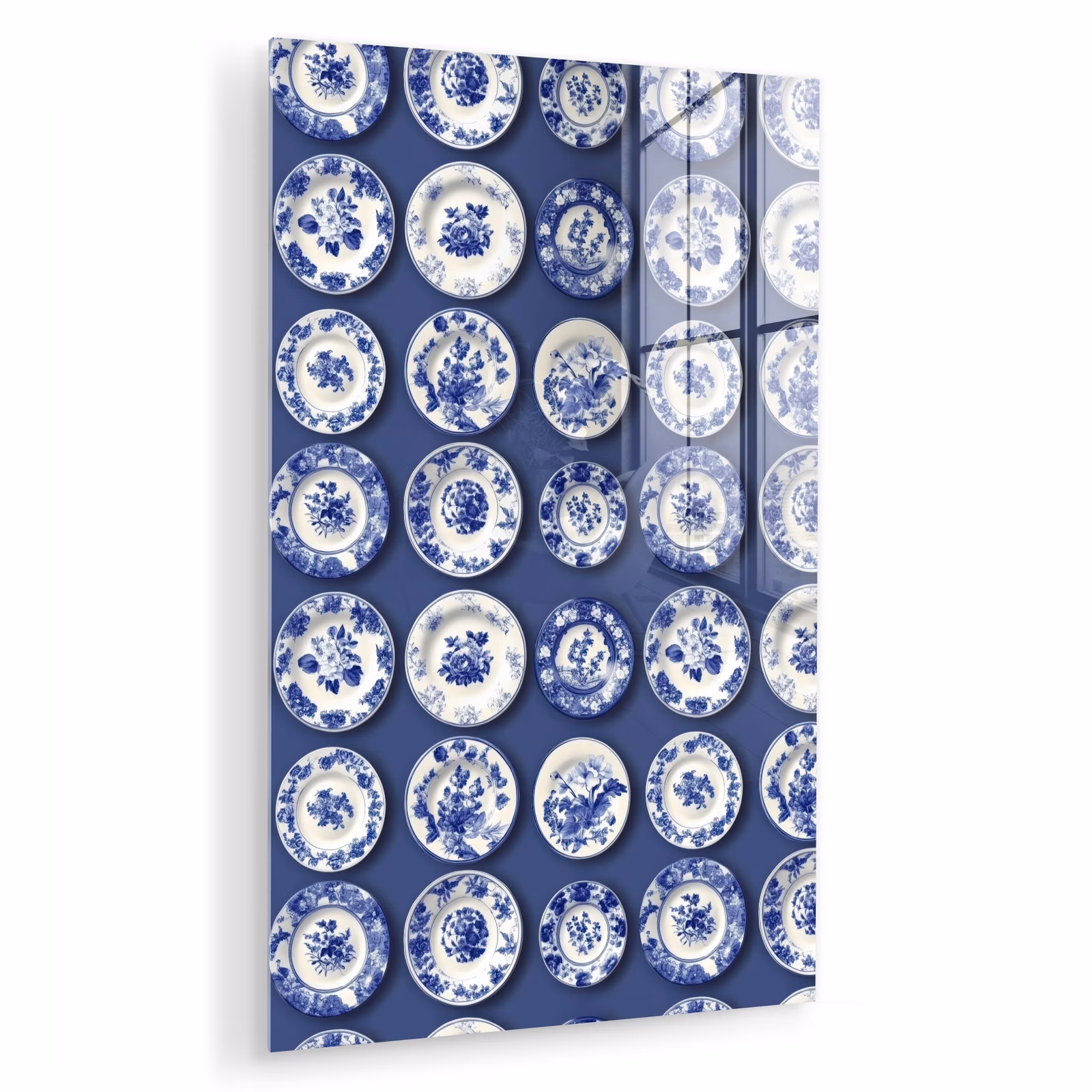 Glas schilderij - Borden - Floraal - Blauw — 1