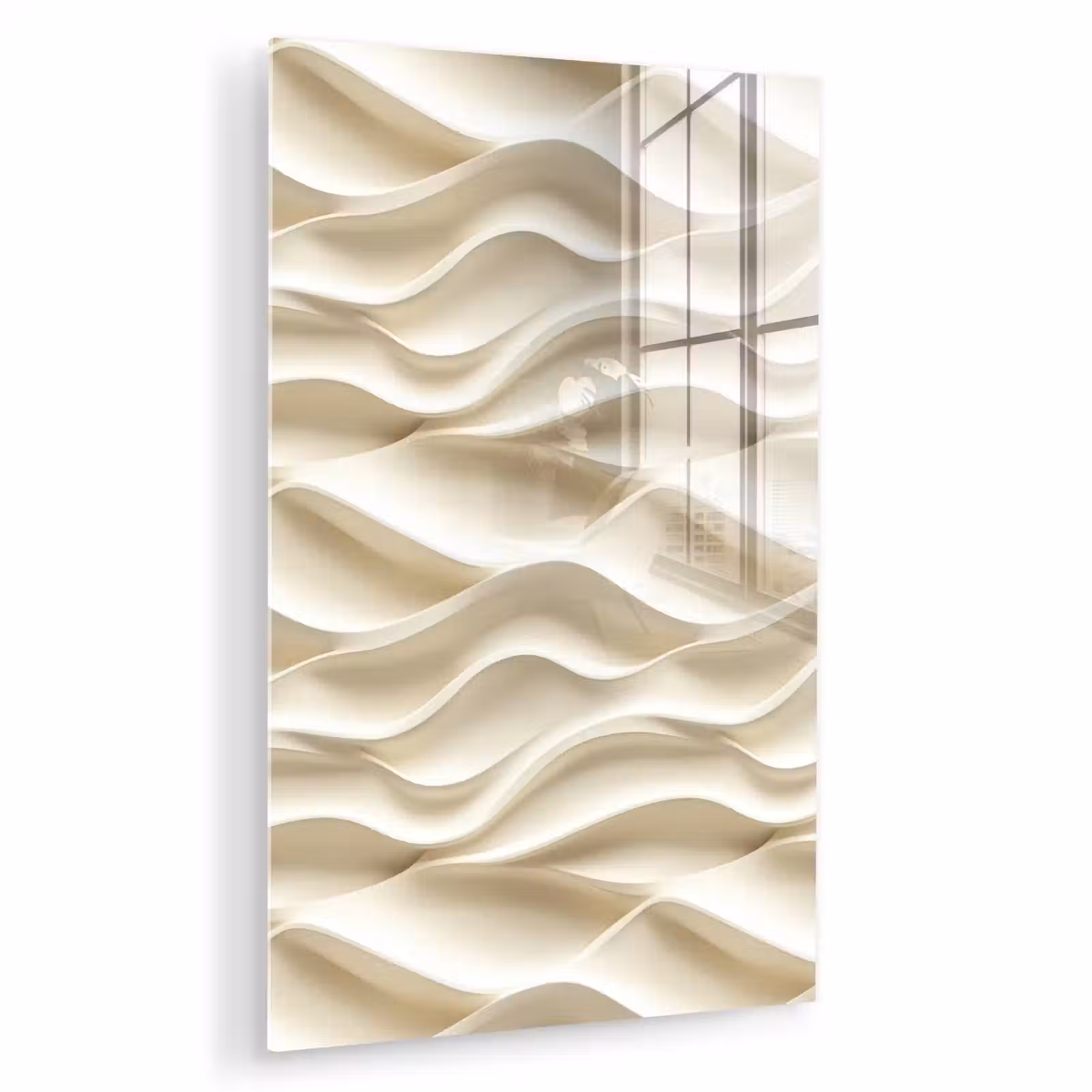 Glas schilderij - Lijnen - Golvend - Crème — 1