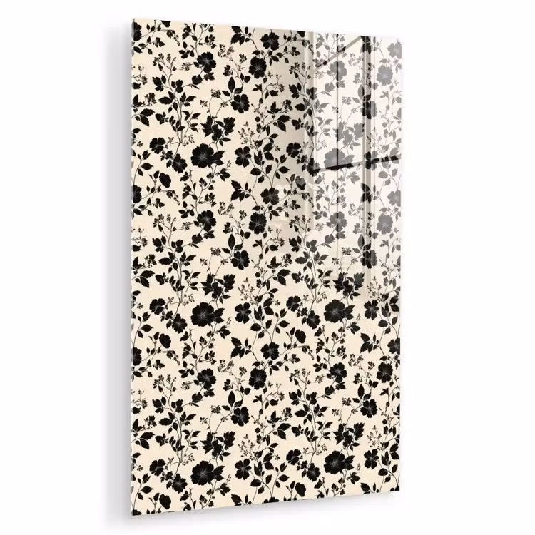 Glas schilderij - Bloemen - Dessin - Zwart — 1