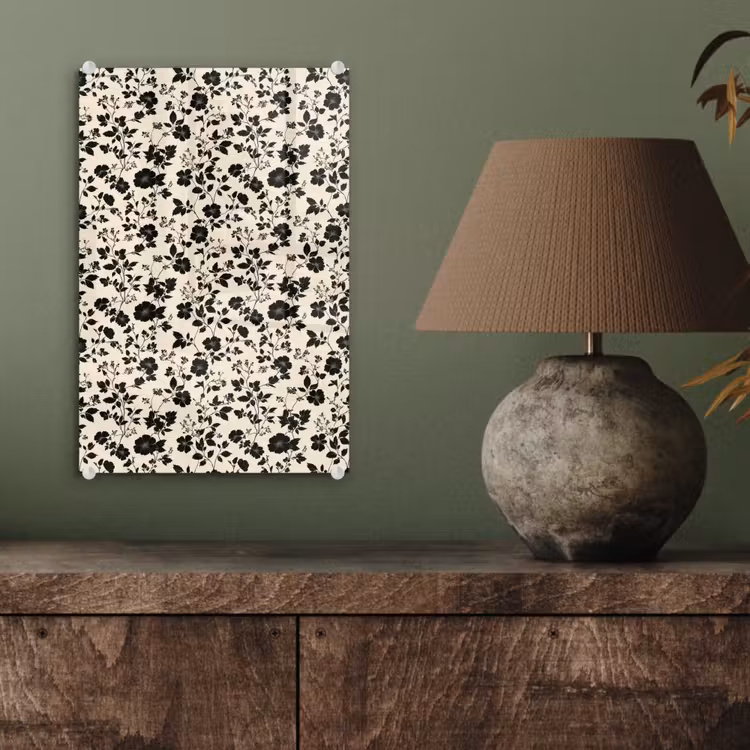Glas schilderij - Bloemen - Dessin - Zwart — 4