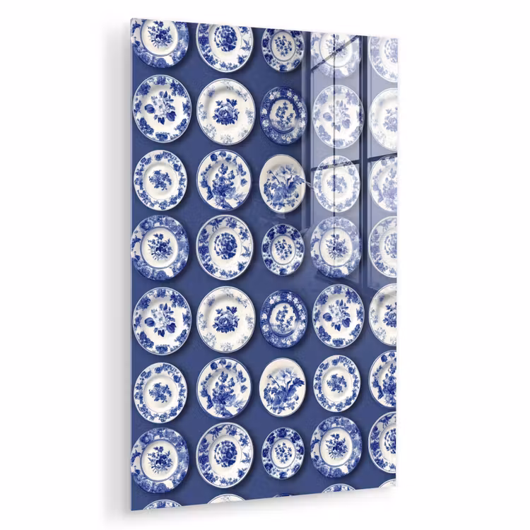 Glas schilderij - Borden - Floraal - Blauw — 1