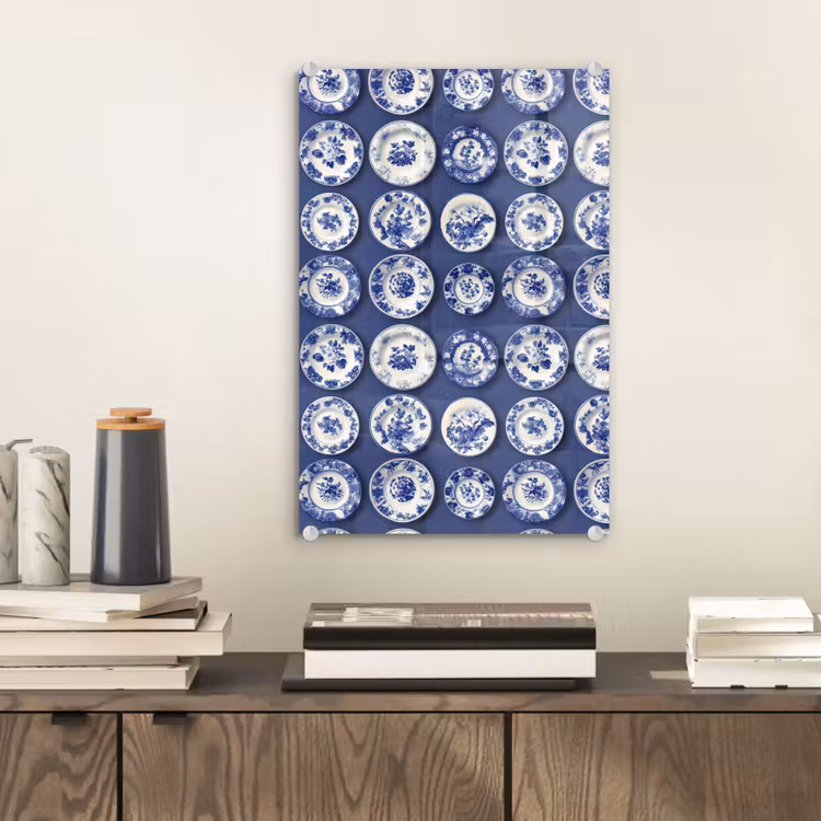 Glas schilderij - Borden - Floraal - Blauw — 2