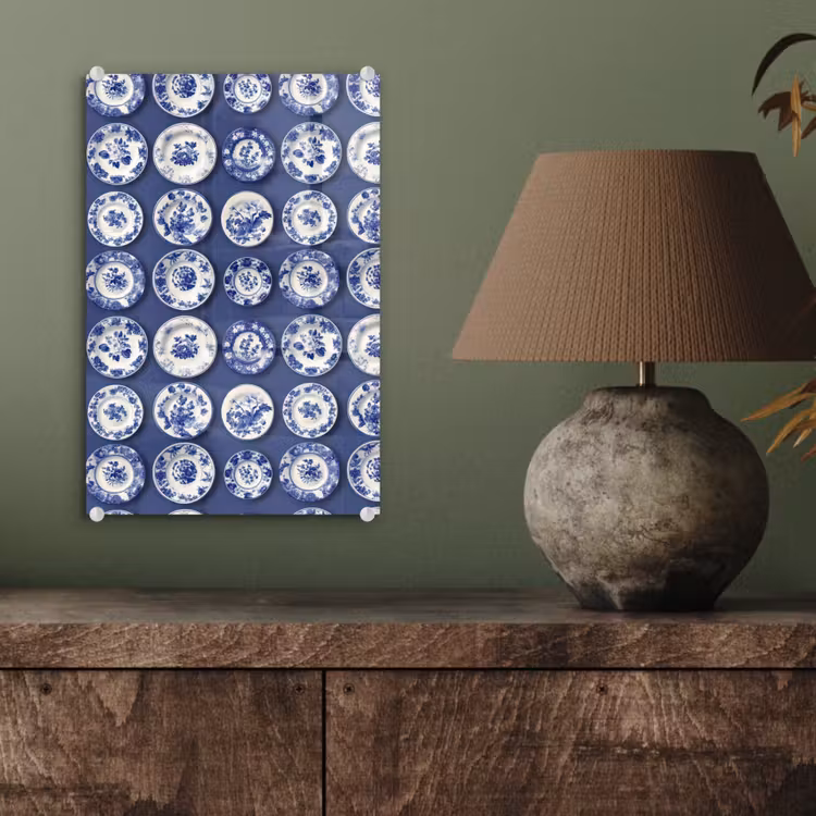 Glas schilderij - Borden - Floraal - Blauw — 4