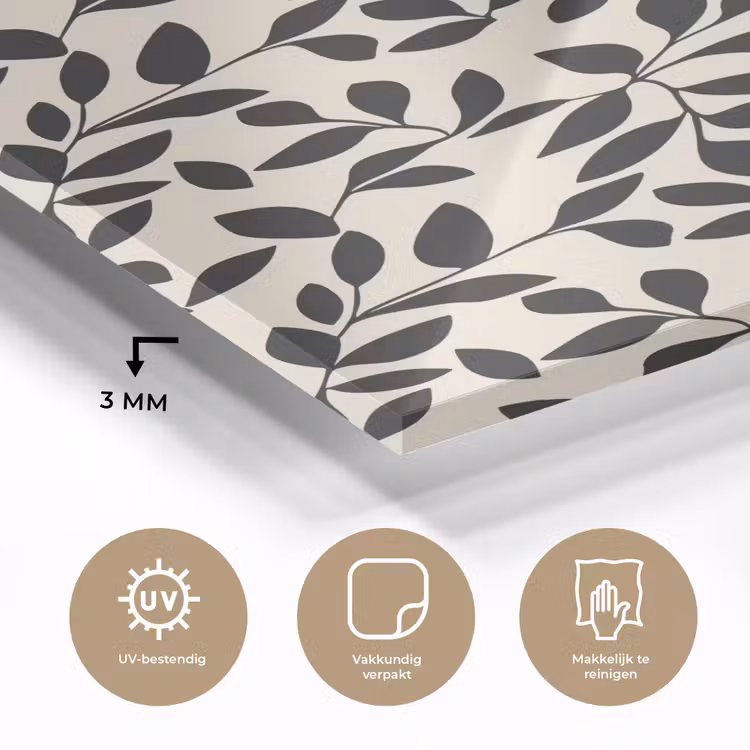 Glas schilderij - Elegant - Patroon - Zwart - Beige — 3
