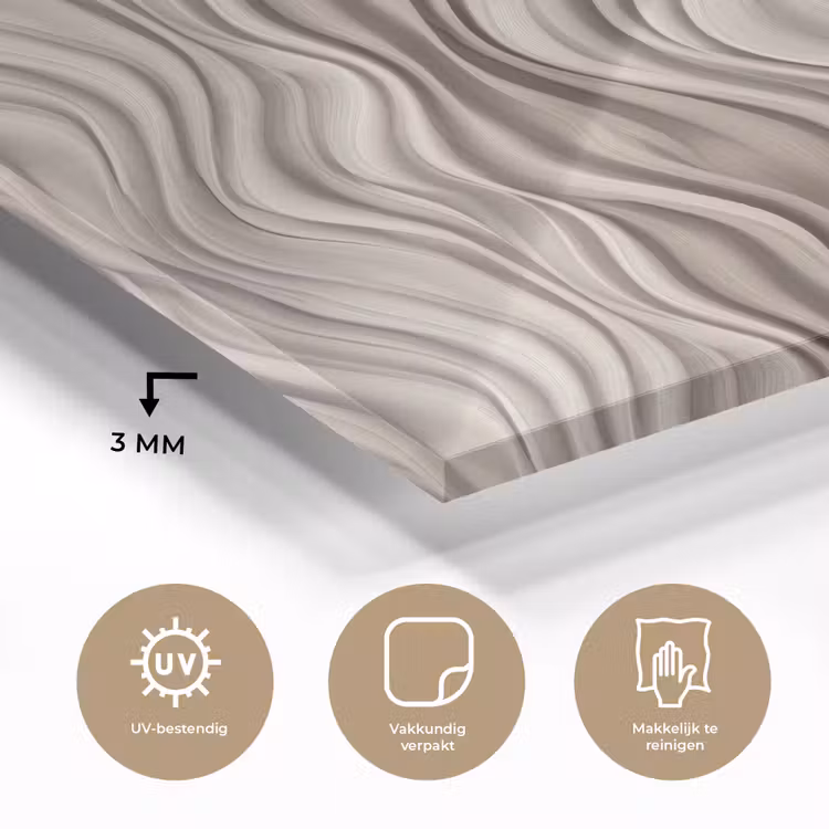 Glas schilderij - Golven - 3D - Crème — 3