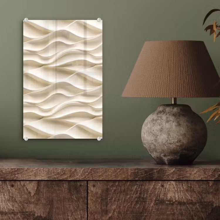 Glas schilderij - Lijnen - Golvend - Crème — 4