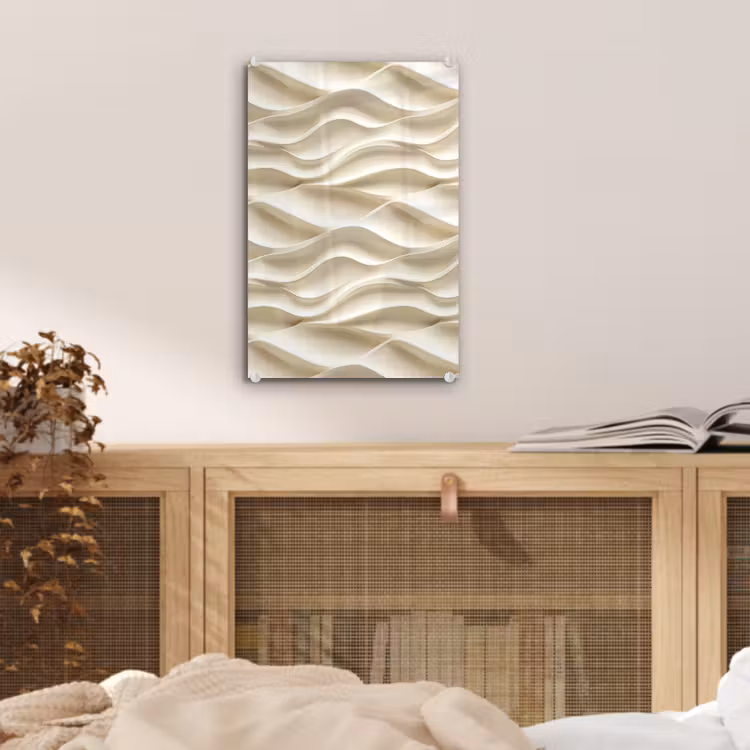 Glas schilderij - Lijnen - Golvend - Crème — 5