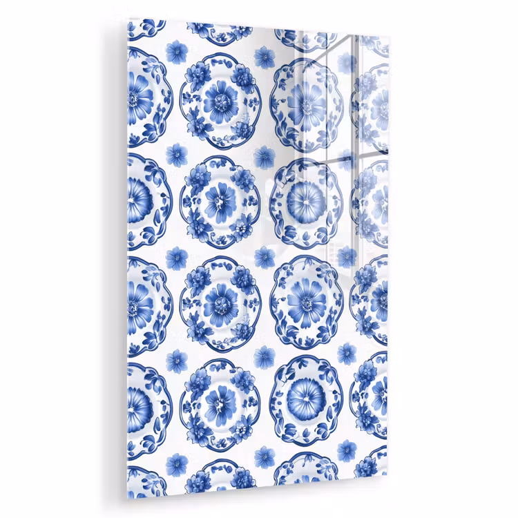 Glas schilderij - Sierborden - Bloemen - Blauw — 1
