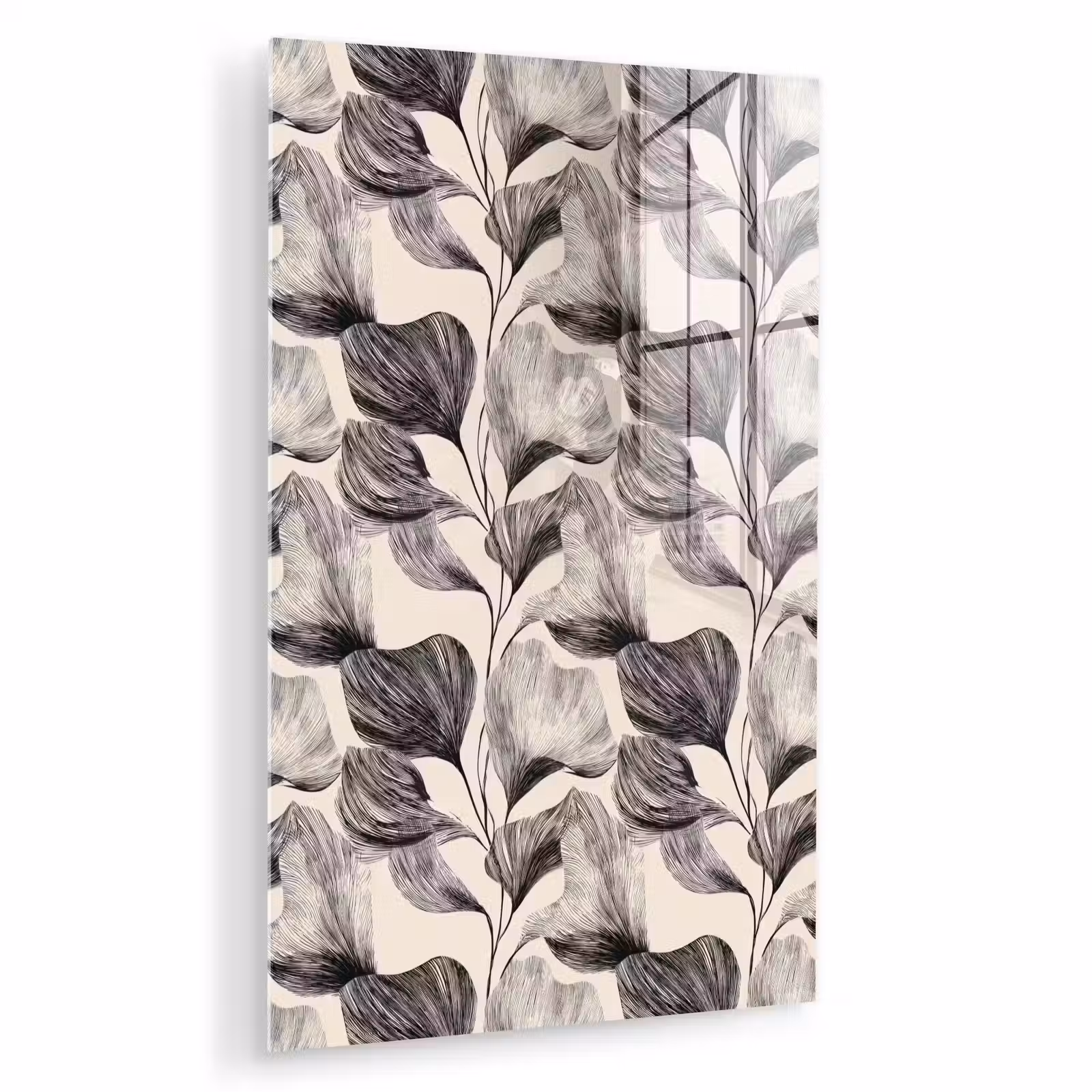 Glas schilderij - Botanisch - Bladeren - Zwart — 1