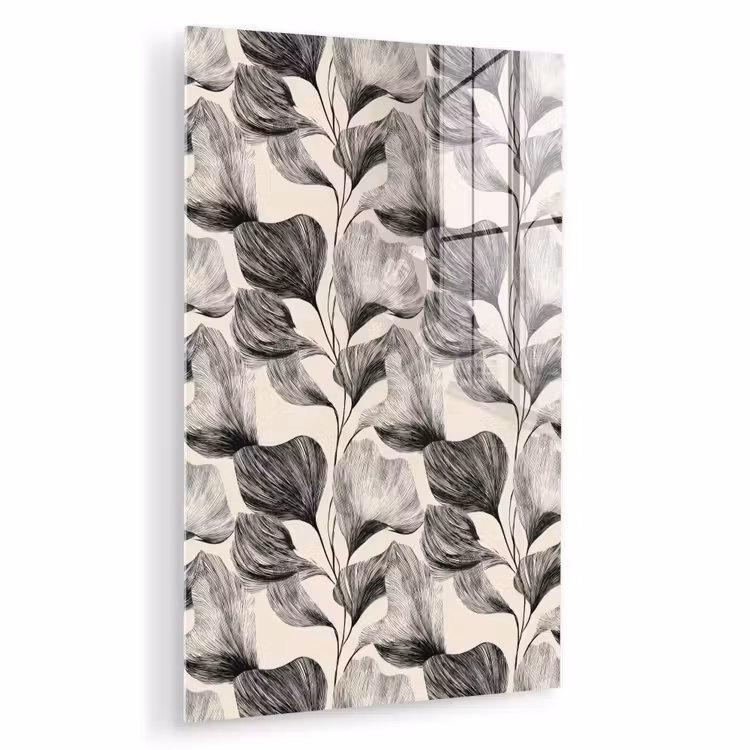Glas schilderij - Botanisch - Bladeren - Zwart — 1