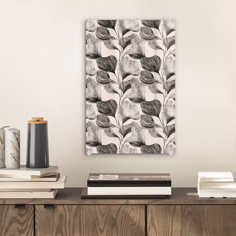 Glas schilderij - Botanisch - Bladeren - Zwart — 2