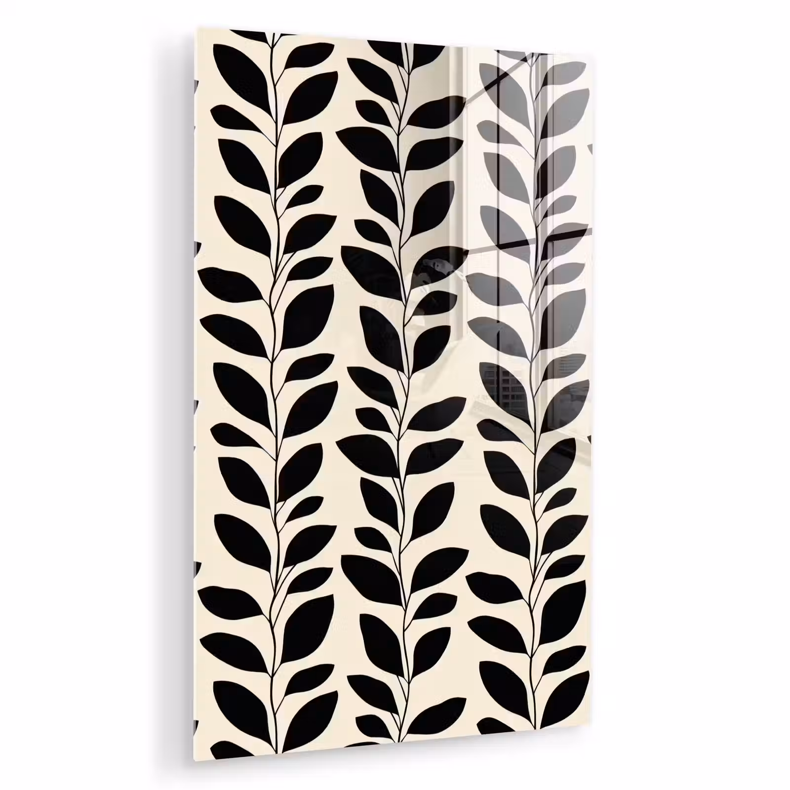 Glas schilderij - Botanisch - Dessin - Zwart - Beige — 1
