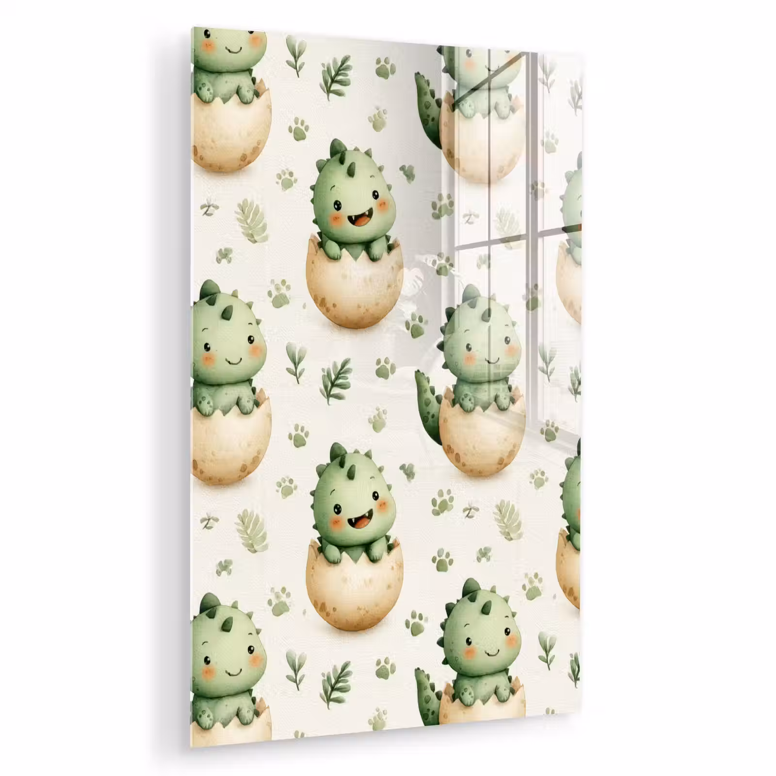 Glas schilderij - Dino - Eieren - Groen — 1