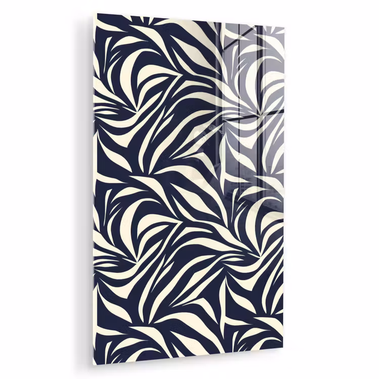 Glas schilderij - Bladvormen - Blauw - Patroon - Wit — 1