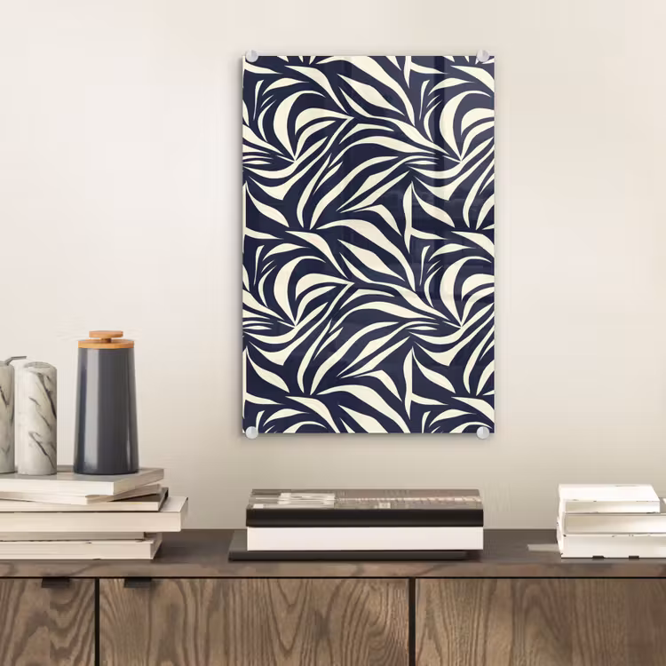 Glas schilderij - Bladvormen - Blauw - Patroon - Wit — 2