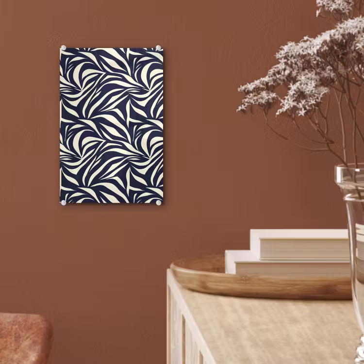 Glas schilderij - Bladvormen - Blauw - Patroon - Wit — 6